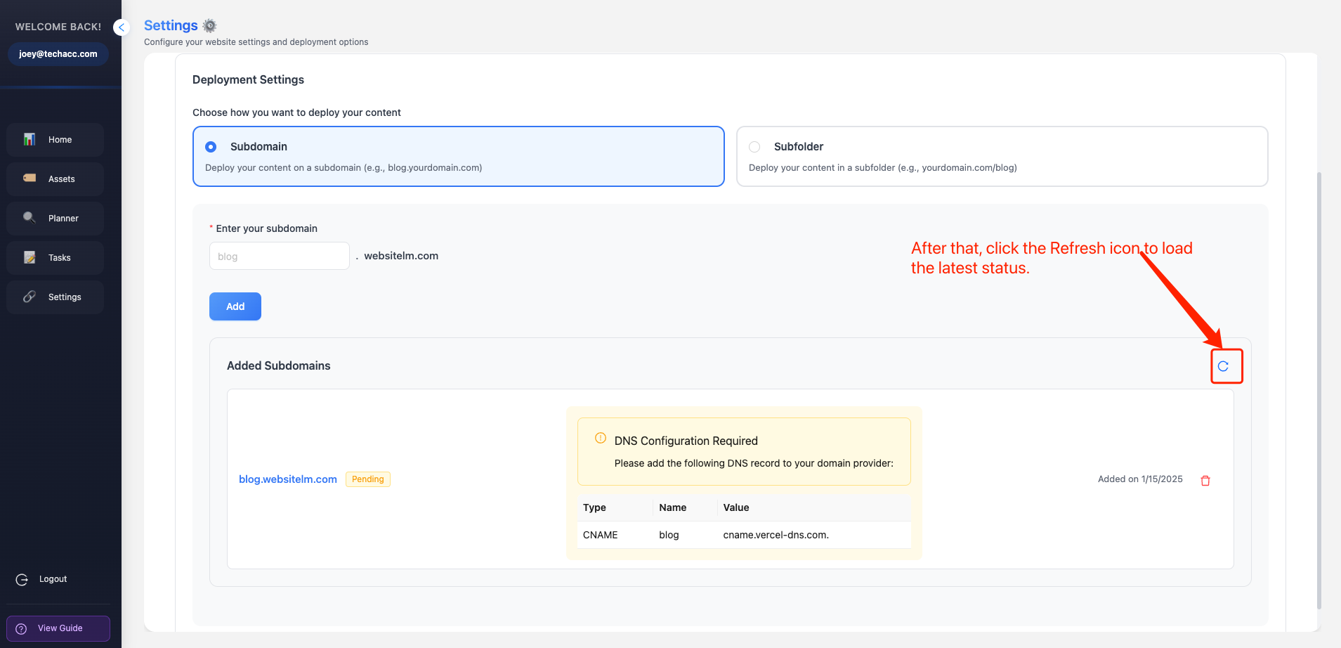 sub-domain-configuation-check