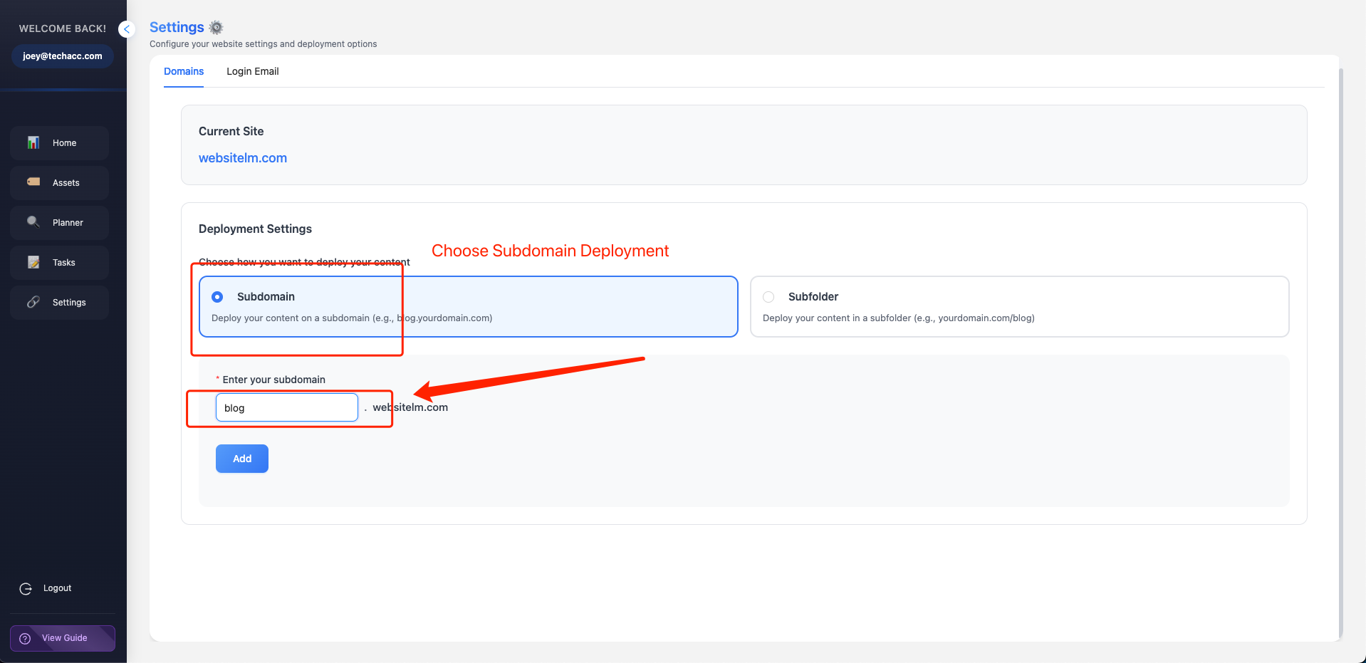 sub-domain-deployment-setting