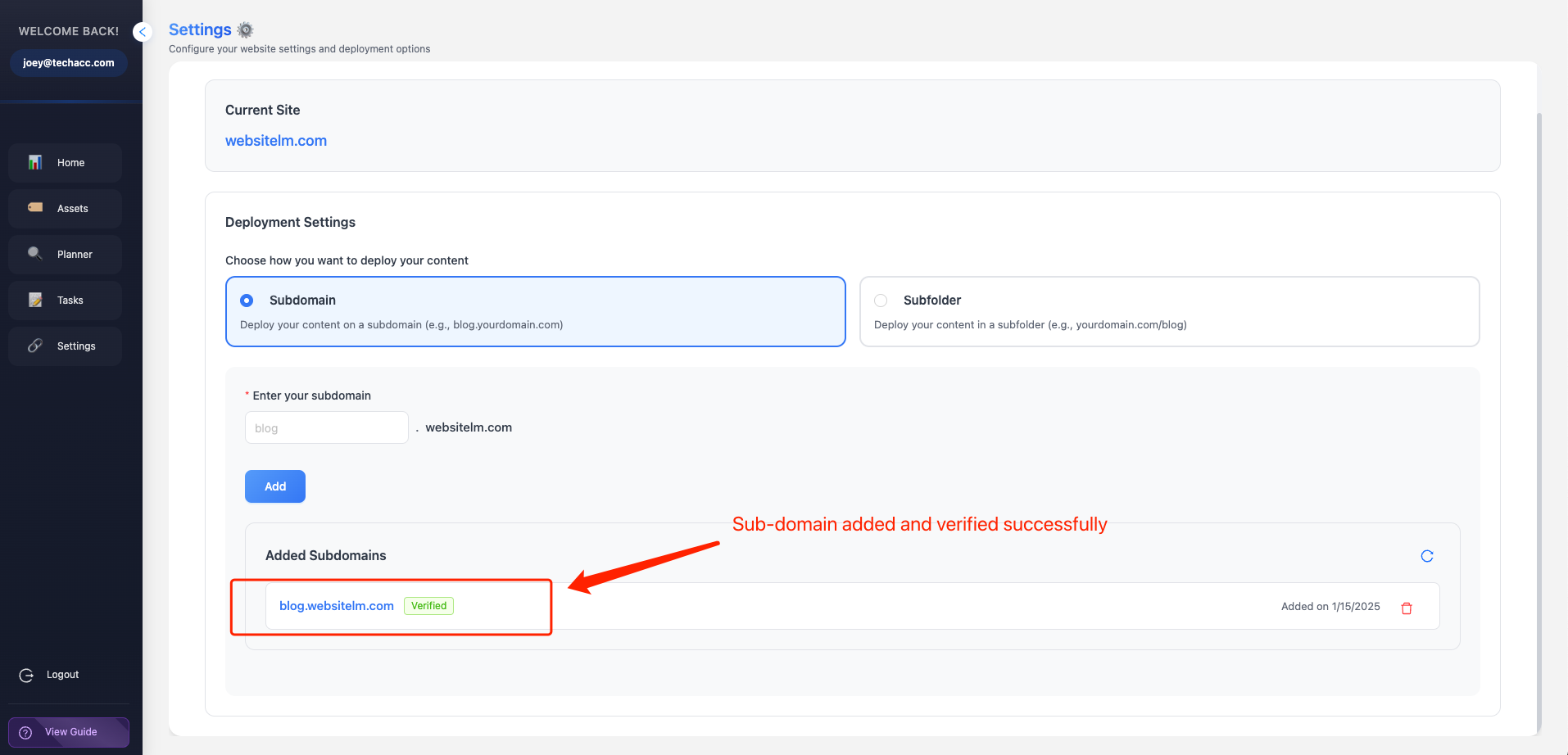 sub-domain-verified-successfully